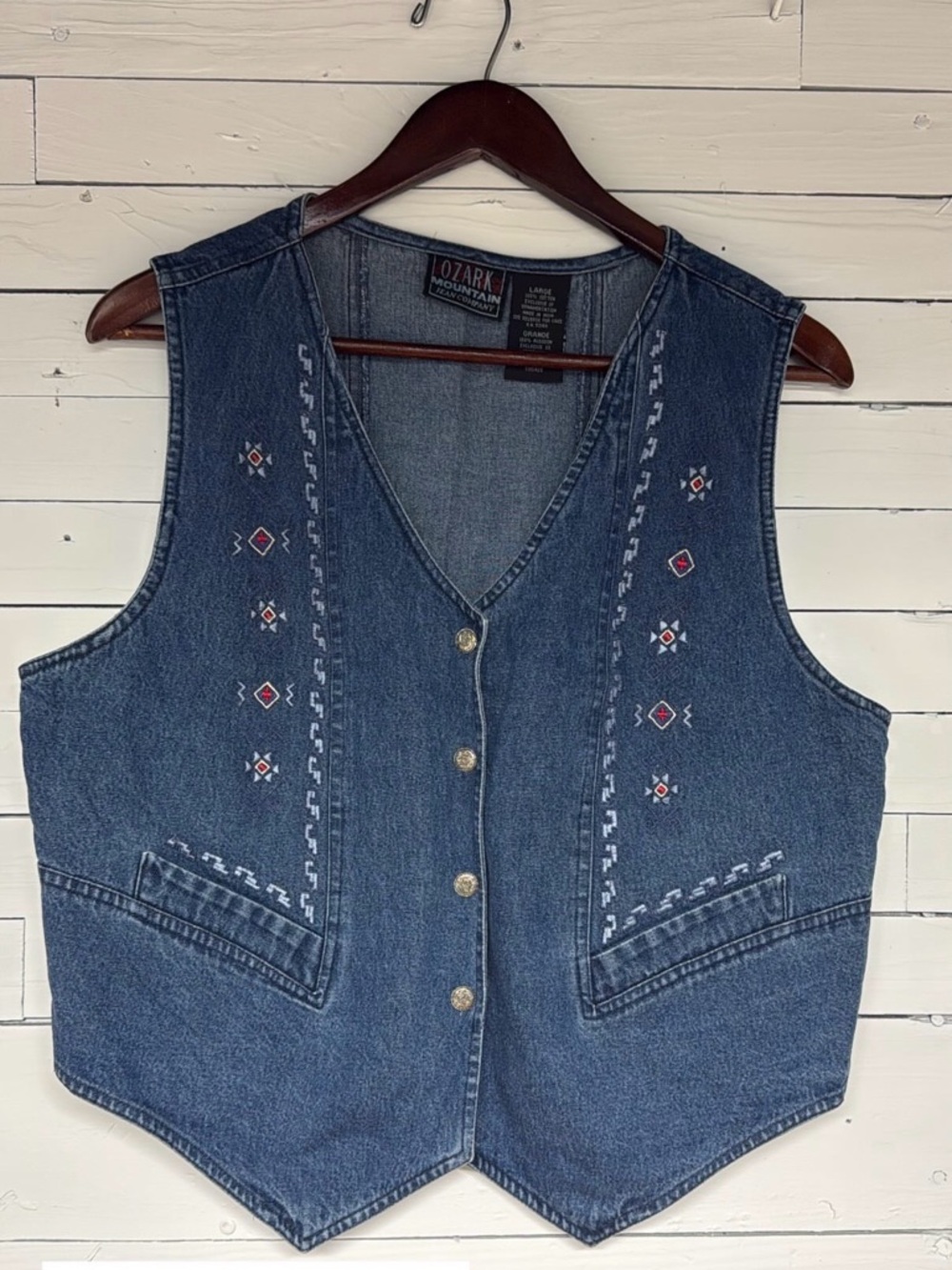 Ozark Mountain Vintage Western Denim Embroidered Vest - Blue